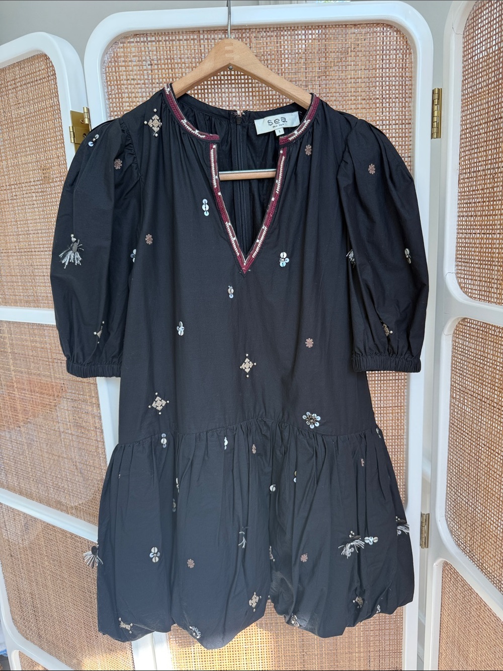 SEA Black Embroidered Mini Dress | SEA Maja Dress